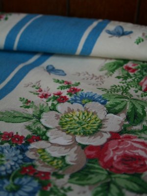 画像5: Coupon de tissu Bouquets et Rayures bleues