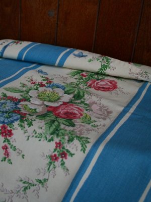 画像4: Coupon de tissu Bouquets et Rayures bleues