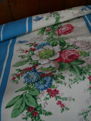 画像3: Coupon de tissu Bouquets et Rayures bleues
