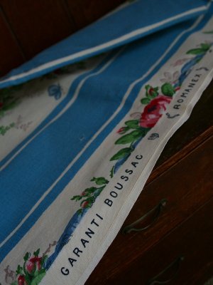 画像2: Coupon de tissu Bouquets et Rayures bleues