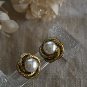 画像1: Boucle d'oreilles perle/or