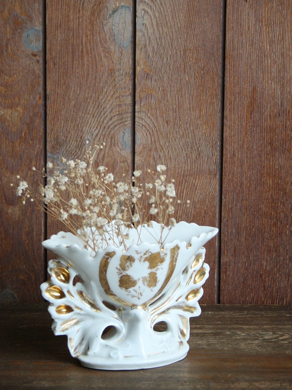 画像1: Vase mariee blanc/or